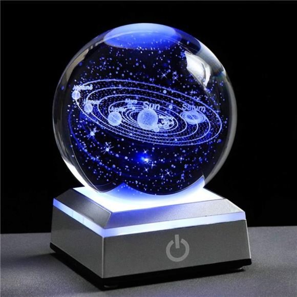 3D Solar System Crystal Ball with LED Colorful Lighting Touch Base, Solar System - Picture 1 of 6